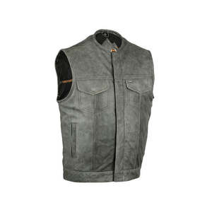 Gilet en cuir pour homme, style motard, en cuir de vachette véritable, noir, effet crocodile, sans manches, avec fermeture éclair. - Product Image 6