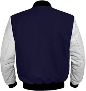 Blouson universitaire décontracté pour homme, coupe droite, col montant, fermeture éclair, en polyester, bleu marine et blanc, design personnalisé, maintenant en vente - Product Image 6