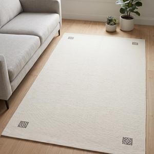 Tapis artisanal en laine tissé plat, ivoire crème, minimaliste, moderne, scandinave, tissé à la main, antidérapant, à poils moyens, avec support en toile de coton - Product Image 3