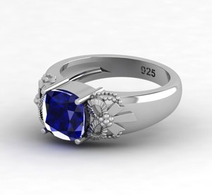 18k Gold 925 <b>Silver</b> 8mm Cushion Cut Blue Sapphire Quartz Gemstone Prong Set Bow Design Vintage Engagement <b>Ring</b> Fine Jewelry Gift - Product Image 2