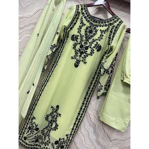 ล่าสุดผ้าจอร์เจียปักลายทำงานด้านบนด้านล่างพร้อม dupatta pista - Product Image 2