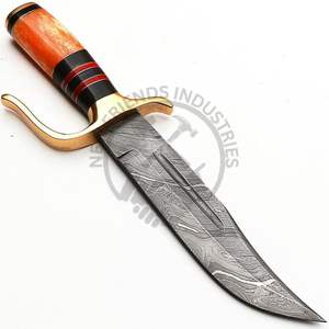 Cuchillo Bowie de 12 pulgadas, edición nueva, hecho a mano, cuchillo de caza de Damasco, hoja fija, cuchillo de supervivencia con mango de hueso de camello coloreado. - Product Image 5