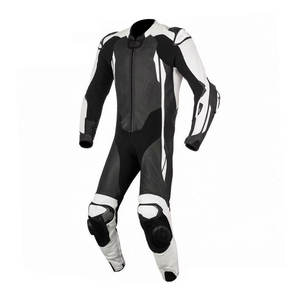 Combinaison de course en cuir pour moto personnalisée, design sur mesure, noir et blanc, combinaison de moto en cuir pour pilote rapide - Product Image 1