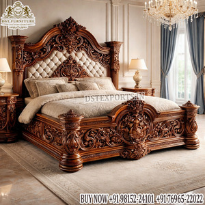 Ensemble de meubles de chambre à coucher en teck de style antique, suite de chambre principale royale victorienne avec tête de lit capitonnée en forme de cœur, ensemble de lit king-size italien - Product Image 5