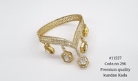 Bracelet Kada Kundan plaqué or avec pierre Moissanite, perles de créateur, pendentif et jonc pour mariage, fête ou cadeau - Réf. 11557
