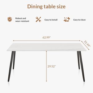Tavolo da Pranzo Bianco da 63 Pollici in Pietra Sinterizzata/Marmo/Porcellana per Cucina e Soggiorno, Esclusivo per Uso Domestico - Product Image 4