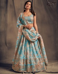 Vestido de Novia de Organza Azul con Bordado Floral, Escote sin Tirantes, Cintura Imperio, Silueta en A, Sin Mangas, para Boda - Product Image 2