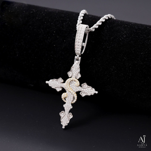 Pendentif Croix en Argent 925 et Moissanite, Plaqué Or, Sertissage à Griffes, Coupe Ronde Brillante, Collier Chaîne Hip Hop Chrétien, Bijou Cadeau - Product Image 4