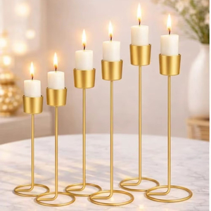 Set of 6 Gold Metal <b>Taper</b> <b>Candle</b> Holders Elegant Decorative Stands Home & Wedding Table Centerpiece At Wholesale Export Supply" - Product Image 1