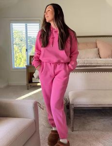 Conjunto de chándal de 2 piezas para mujer, sudadera corta con capucha y pantalones deportivos, color sólido, corte holgado informal, para todas las estaciones - Product Image 2