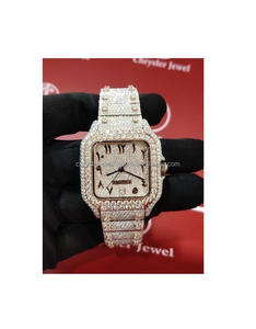 Montre en diamant à quartz naturel de haute qualité Iced Out VVS Clarity Moissanite Diamond Studded Montre en acier inoxydable d'Inde - Product Image 1