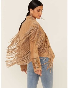 <b>Womens</b> Vintage Suede Leather Fringe Jacket Classic Western Style <b>Coat</b> - Product Image 2