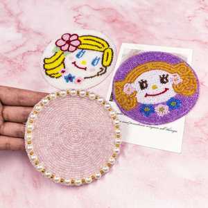 Handmade Beaded Coasters Set– Daisy Floral, Pink, <b>White</b>, Girl Beading Patterns Coasters for Drinks, Plant Coaster <b>Table</b> Decor - Product Image 1