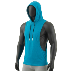 T-shirts à capuche sans manches personnalisés avec logo sérigraphié pour la gym, séchage rapide, gilets à capuche pour hommes - Product Image 1
