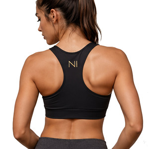 New Design 2026 High QUality Women's Black Zip Front Sports Bra With Gold Logo High Support Workout Top Nofyan Ind Sports Bra - Product Image 4
