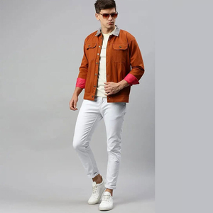 Blouson en jean orange pour homme 2026, coupe droite, fermeture boutonnée, couleur unie, décontracté, automne, coton respirant, surpiqûres apparentes - Product Image 6
