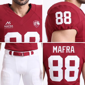 Ensemble d'uniformes de football américain personnalisés pour hommes - Maillot à col en V et pantalon 100 % polyester mesh, tenue athlétique standard NCAA, OEM - Product Image 4