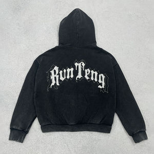 Custom Unisex 100% Cotton Oversized Heavyweight Hoodie & Sweatpants Set Solid Pullover Zip-Up Distressed Vintage Streetwear - Product Image 2