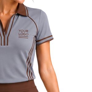 Ensemble polo et jupe plissée gris clair et marron chocolat pour femme, vêtements de sport personnalisés, respirants et à séchage rapide - Product Image 4