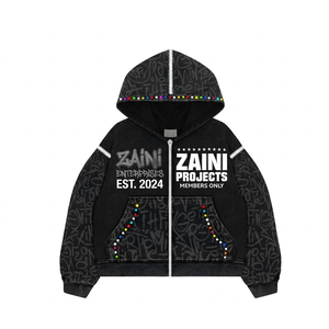 Men Full Zip Hoodie 320 GSM 80 Cotton 20 Polyester Woven Fleece Winter Pink Custom Embroidered Rhinestone Front Print - Product Image 1