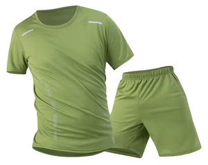 Ensemble de sport 2 pièces pour homme, streetwear d'été, imprimé uni, séchage rapide, respirant, t-shirt à manches courtes, short noir avec poches - Product Image 5