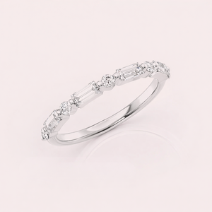 IGI Certified Lab Grown Diamond Wedding Band Baguette and Round Cut Diamond Anniversary <b>Ring</b> Solid 925 Sterling Silver - Product Image 3