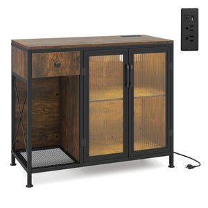 Rustic <b>Brown</b> Coffee Bar <b>Table</b> with Storage Drawer RGB LED and Power Outlet Elegant Home Furniture Cabinet - Product Image 3