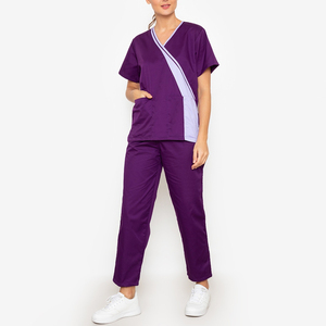 Purple Color Custom Polyester Cotton Short Sleeve Women Surgical Scrub <b>Sets</b> Hospital <b>Doctors</b> Suits Nurse Uniform Clothes - Product Image 1