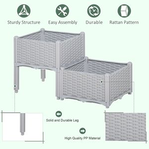 Jardinière surélevée auto-arrosante grise en 2 parties avec pieds pour la culture de fleurs, d'herbes et de légumes - Product Image 4