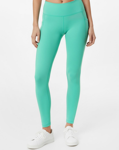 Customized <b>Women's</b> High Waist Seamless Yoga <b>Leggings</b> Full Length Solid Color Mint <b>Green</b> Spandex Nylon Elastic Waist Pants - Product Image 4