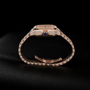 Montre à quartz couleur or rose, cadran à chiffres romains, lunette en cristal, bracelet en acier inoxydable, montre-bracelet de luxe - Product Image 4