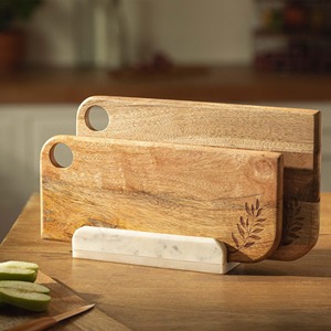 Support vertical en bois de qualité supérieure pour planches à découper avec base solide, organisateur de comptoir de cuisine moderne pour rangement et décoration - Product Image 6