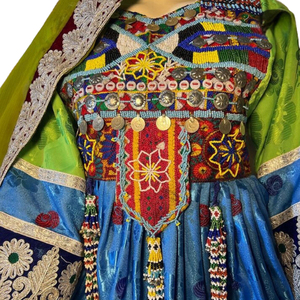 Classic Afghan Kuchi Dress Multi Color <b>Mirror</b> Work Chest Piece Intricate Silver Border Embroidery Traditional Afghan Kuchi Dress - Product Image 6