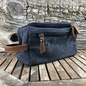 Leather Canvas <b>Toiletry</b> <b>Bag</b> Mens Travel Organizer Waterproof Cosmetic Dopp Kit <b>Large</b> Capacity LCTB-0014 - Product Image 6