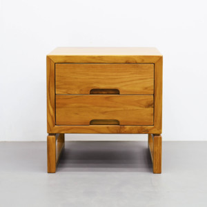 Table de chevet nordique moderne et contemporaine en teck avec 2 tiroirs Table de chevet en bois pratique pour la décoration de meubles de chambre à coucher d'hôtel à la maison - Product Image 2