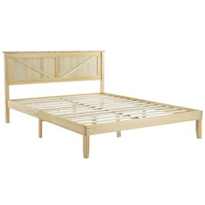 <b>Queen</b> <b>Size</b> Solid Wood Platform <b>Bed</b> <b>Frame</b> with Natural Headboard Handcrafted Wooden <b>Beds</b> - Product Image 2