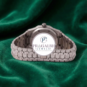นาฬิกาเพชร Pragalbh Jewels หรูหรา ประดับเพชรเต็มหน้าปัด ทรงบาแกตต์และทรงกลม  ตัวเรือนสแตนเลสสตีล สำหรับผู้ชาย ผู้หญิง และทุกเพศ - Product Image 3