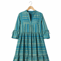 Robe longue en coton jacquard pour femmes, style bohème, manches cloche, col en V