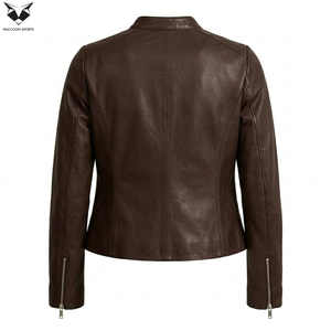 Brown Color Highest Quality Zipper Style Unique Design Breathable Product Women's Genuine <b>Sheepskin</b> Leather <b>Jacket</b> With Pockets - Product Image 2