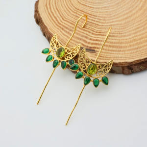 Pendientes colgantes de sello con filigrana de peridoto y cuarzo esmeralda, rellenos de oro de 18K - Product Image 6