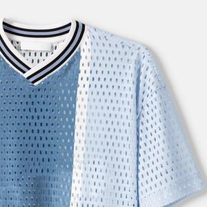 Custom Mesh V Neck T Shirt Contrast Panel Breathable Short Sleeve Sports Jersey Streetwear Wholesale - Product Image 5