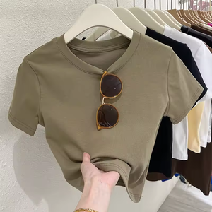 Top Corto de Verano para Mujer, Estilo Americano, Cintura Alta, 100% Algodón, Corte Ajustado, Manga Corta - Product Image 6