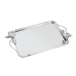 Plateau de service ovale en argent pour hôtel et restaurant, plateau décoratif en métal avec bordure argentée en relief - Product Image 3