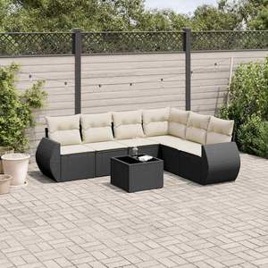 Set Divano da Giardino Modulare in Rattan PE Nero a 7 Pezzi, Design Moderno - Product Image 1