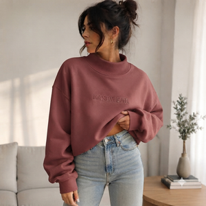 Women's Everyday Oversized Mockneck Sweatshirt Premium Cotton Blend <b>Long</b> <b>Sleeve</b> Pullover Relaxed Casual Fashion <b>Top</b> - Product Image 1