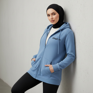 Chaqueta con capucha larga y holgada para mujer musulmana, talla grande, con cremallera completa, estilo deportivo, para uso diario y activo - Product Image 1