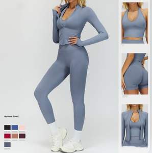 ชุดโยคะผู้หญิงแบบใหม่ปี 2026 เสื้อครอปแขนยาวและกางเกงขายาว ชุดออกกำลังกายระบายอากาศได้ดี สีตัดกัน ชุดฟิตเนส บริการ OEM - Product Image 2