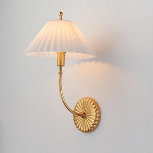 Traditional Metal Wall <b>Sconce</b> with Gold-Plated Finish and White Pleated Shade Decorative <b>Lighting</b> - Product Image 3