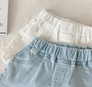 Shorts Bermuda Blancs à Volants pour Filles, Taille Haute Décontractée avec Élastique et Poches, Couleur Unie, en Coton Tissé - Product Image 6