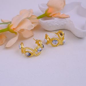 Handmade Gold Plated Brass Natural Dendrite <b>Opal</b> Gemstone Hoops <b>Earrings</b> Elegant Trendy Artisan Jewelry for Women - Product Image 3